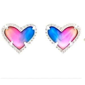 KENDRA SCOTT Framed Ari Heart Stud Earrings Silver - Lilac Opalescent Resin NEW